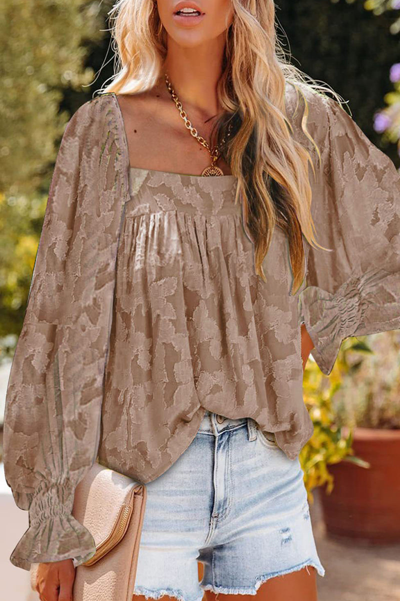 Heidi-Mode | Mode Elegante Druck Patchwork Quadratkragen Tops- 3 Farben