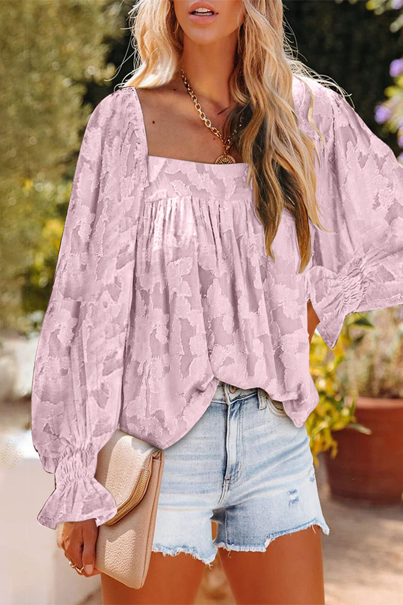Heidi-Mode | Mode Elegante Druck Patchwork Quadratkragen Tops- 3 Farben