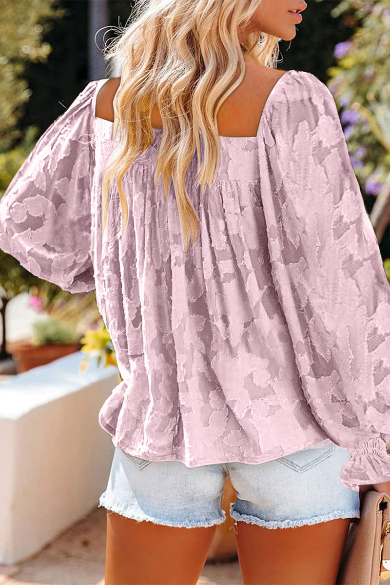 Heidi-Mode | Mode Elegante Druck Patchwork Quadratkragen Tops- 3 Farben
