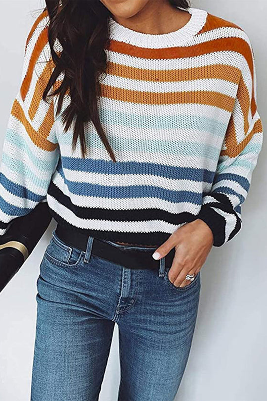 Heidi-Mode | Gestreifter Strick-Cropped-Pullover