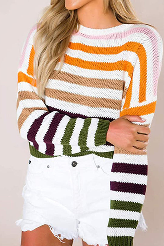 Heidi-Mode | Gestreifter Strick-Cropped-Pullover