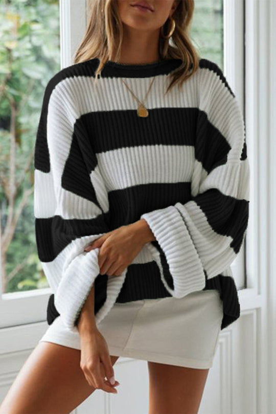 Heidi-Mode | Fashion Süß Gestreifte Kontrast O-Hals Pullover - 5 Farben