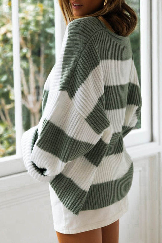 Heidi-Mode | Fashion Süß Gestreifte Kontrast O-Hals Pullover - 5 Farben