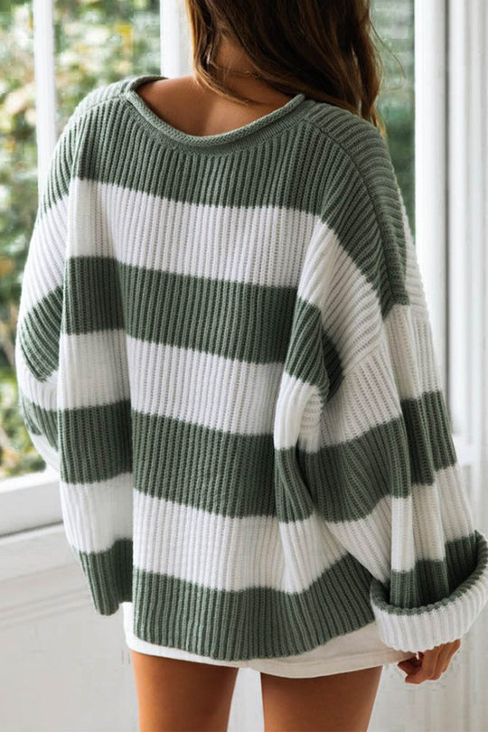 Heidi-Mode | Fashion Süß Gestreifte Kontrast O-Hals Pullover - 5 Farben