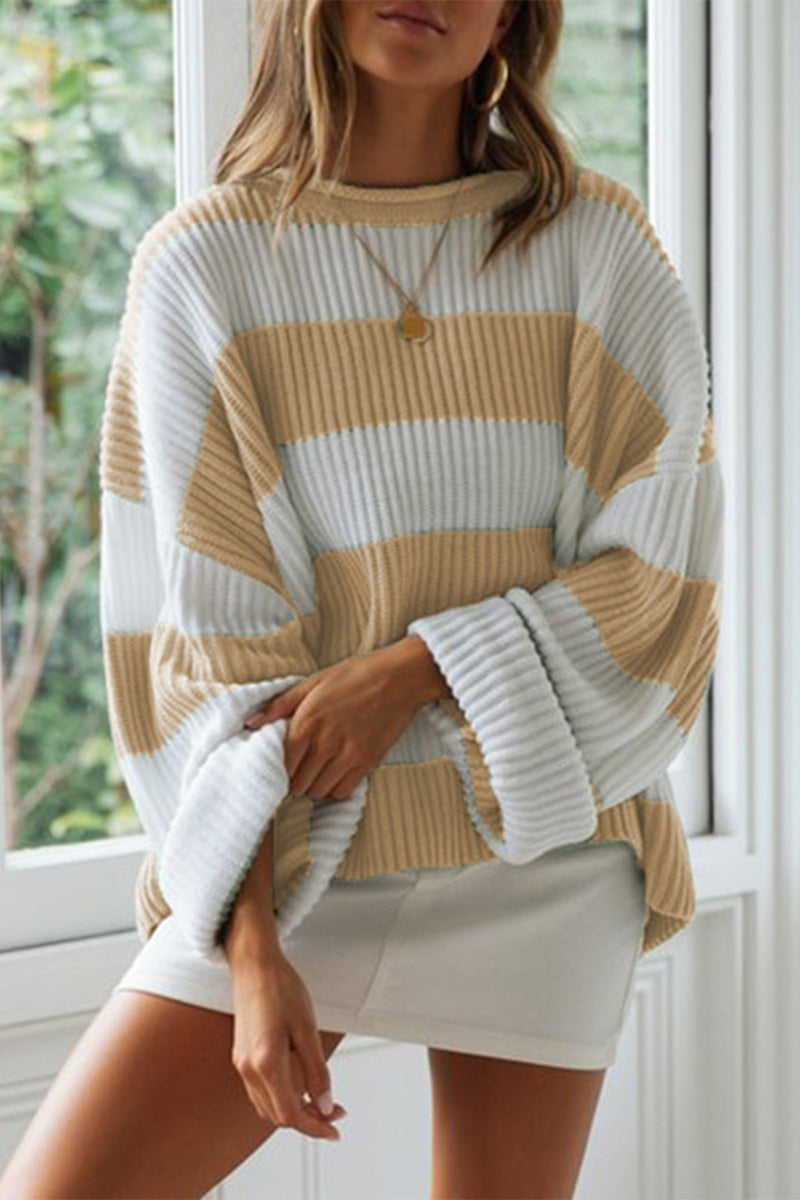 Heidi-Mode | Fashion Süß Gestreifte Kontrast O-Hals Pullover - 5 Farben