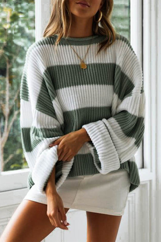 Heidi-Mode | Fashion Süß Gestreifte Kontrast O-Hals Pullover - 5 Farben