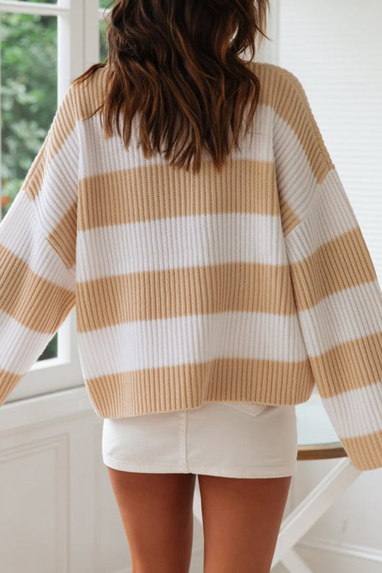 Heidi-Mode | Fashion Süß Gestreifte Kontrast O-Hals Pullover - 5 Farben