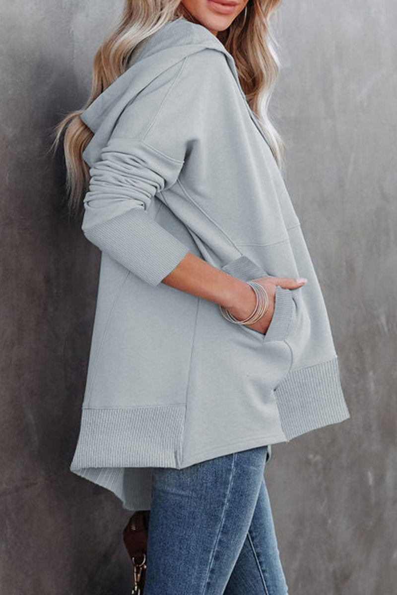 Heidi-Mode | Lässige Einfarbige Taschen Schnalle Kapuzenkragen Tops - 14 Farben