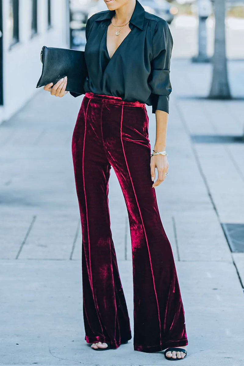 Heidi-Mode | Velours Bootcut Hose mit Hoher Taille