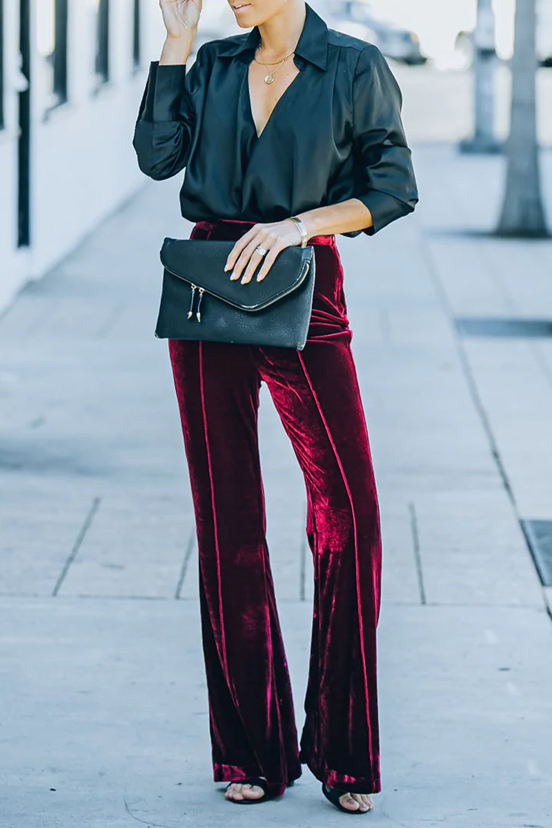 Heidi-Mode | Velours Bootcut Hose mit Hoher Taille