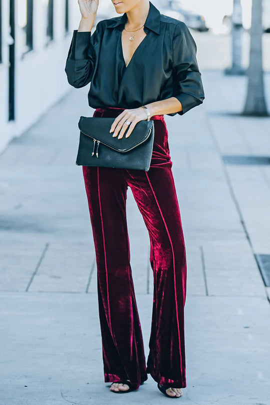 Heidi-Mode | Velours Bootcut Hose mit Hoher Taille