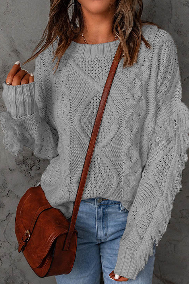 Heidi-Mode | Süß Eleganter Solider Fransen O-Ausschnitt Pullover - 8 Farben