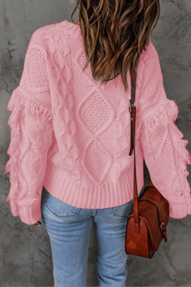 Heidi-Mode | Süß Eleganter Solider Fransen O-Ausschnitt Pullover - 8 Farben