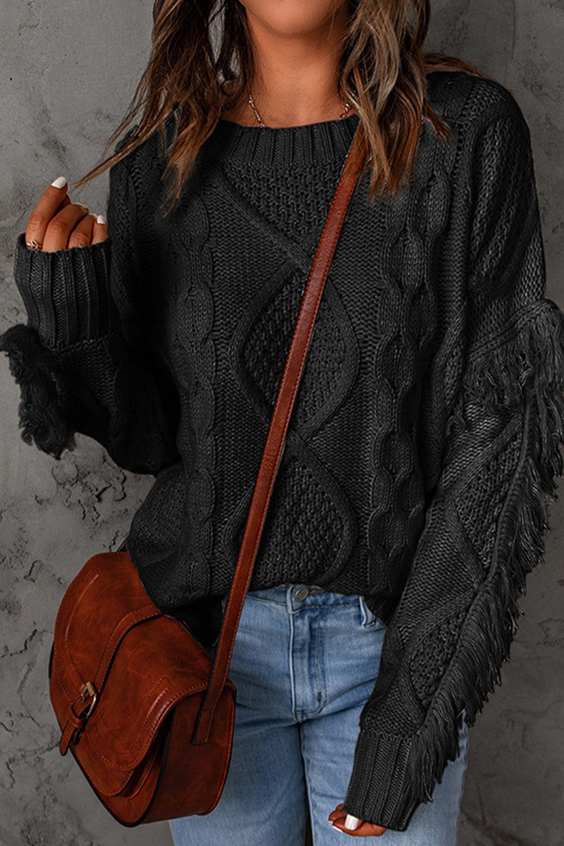 Heidi-Mode | Süß Eleganter Solider Fransen O-Ausschnitt Pullover - 8 Farben