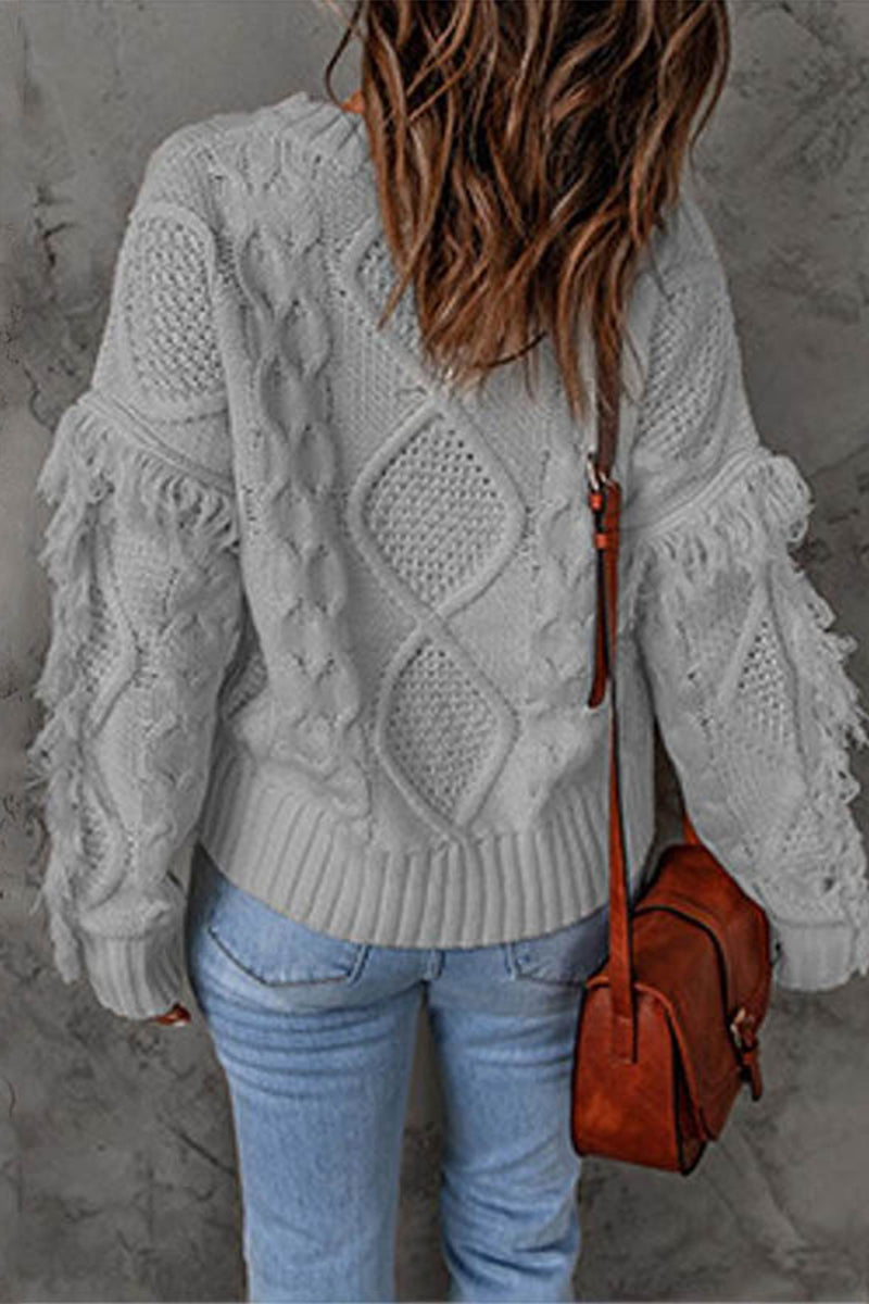 Heidi-Mode | Süß Eleganter Solider Fransen O-Ausschnitt Pullover - 8 Farben