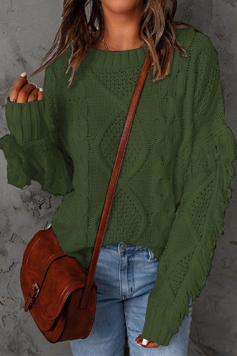 Heidi-Mode | Süß Eleganter Solider Fransen O-Ausschnitt Pullover - 8 Farben