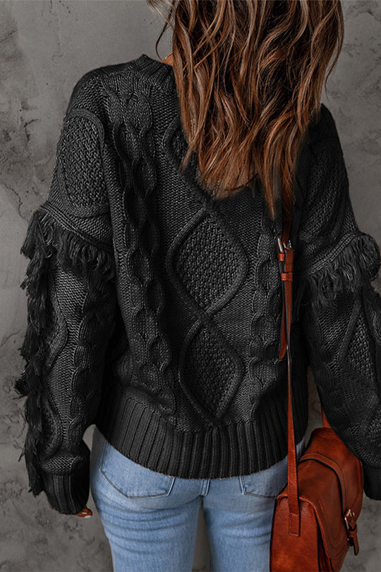 Heidi-Mode | Süß Eleganter Solider Fransen O-Ausschnitt Pullover - 8 Farben