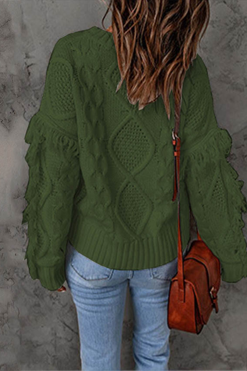 Heidi-Mode | Süß Eleganter Solider Fransen O-Ausschnitt Pullover - 8 Farben
