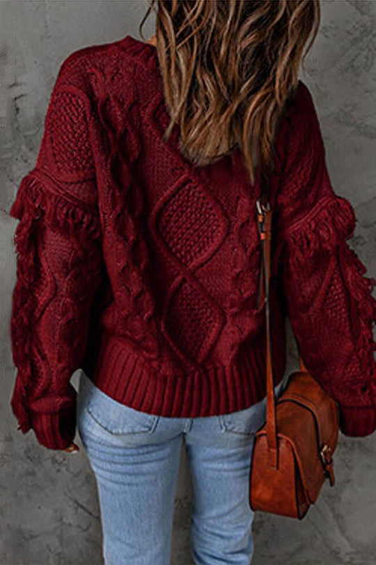 Heidi-Mode | Süß Eleganter Solider Fransen O-Ausschnitt Pullover - 8 Farben