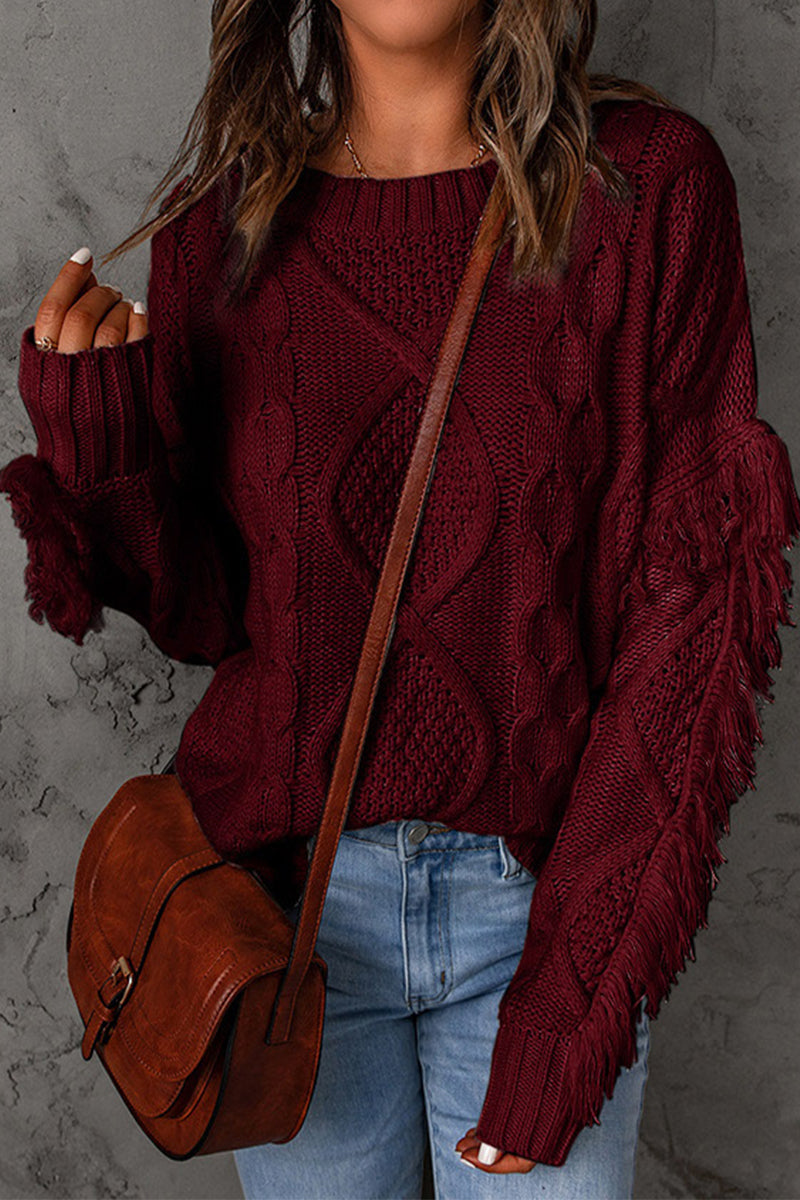 Heidi-Mode | Süß Eleganter Solider Fransen O-Ausschnitt Pullover - 8 Farben