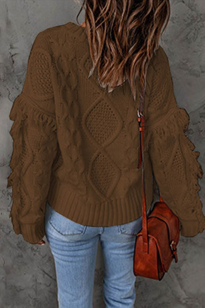 Heidi-Mode | Süß Eleganter Solider Fransen O-Ausschnitt Pullover - 8 Farben