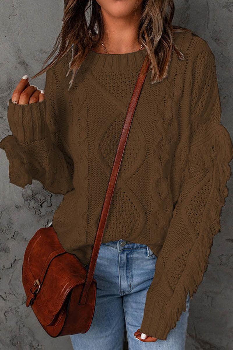 Heidi-Mode | Süß Eleganter Solider Fransen O-Ausschnitt Pullover - 8 Farben