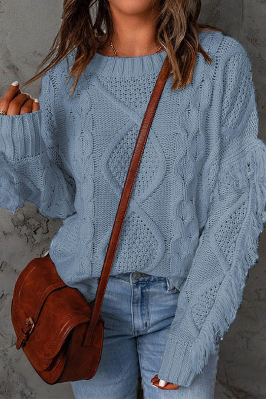 Heidi-Mode | Süß Eleganter Solider Fransen O-Ausschnitt Pullover - 8 Farben