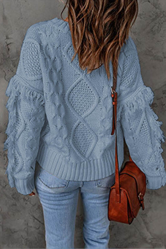 Heidi-Mode | Süß Eleganter Solider Fransen O-Ausschnitt Pullover - 8 Farben