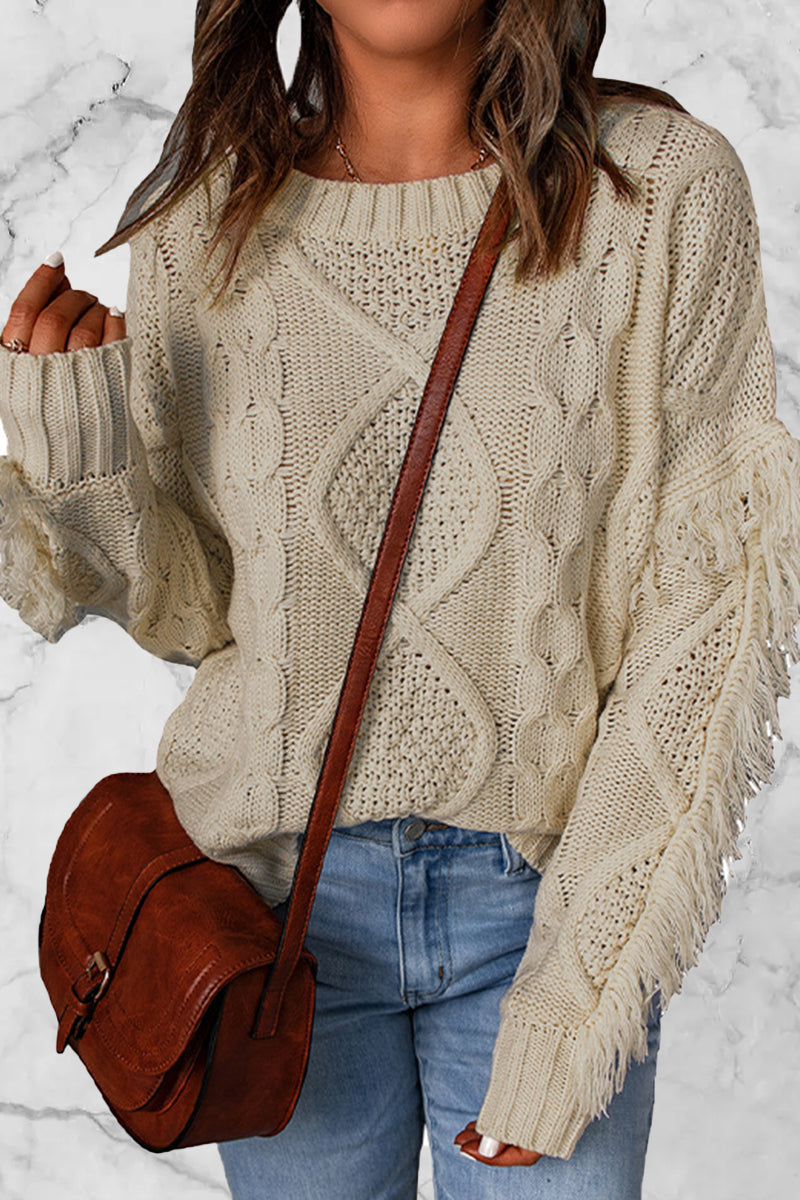 Heidi-Mode | Süß Eleganter Solider Fransen O-Ausschnitt Pullover - 8 Farben