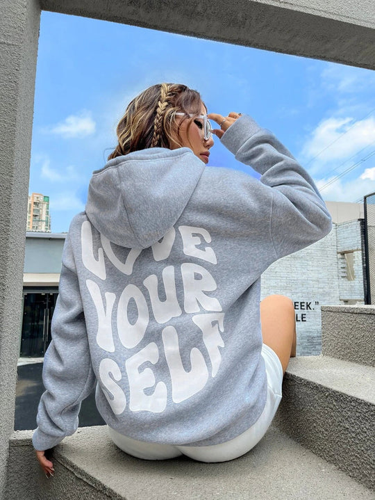 Heidi-Mode | Oversize Hoodie Mit Love Yourself Back Print Für Damen