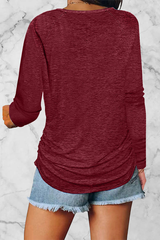 Heidi-Mode | Legere Einfarbige Gefaltete V-Ausschnitt Tops - 8 Farben