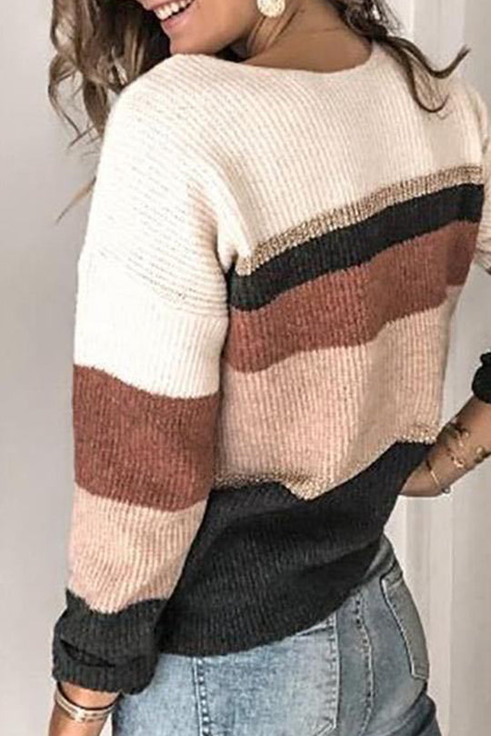 Heidi-Mode | Lässiger Farbblock-Patchwork V-Ausschnitt Pullover - 3 Farben