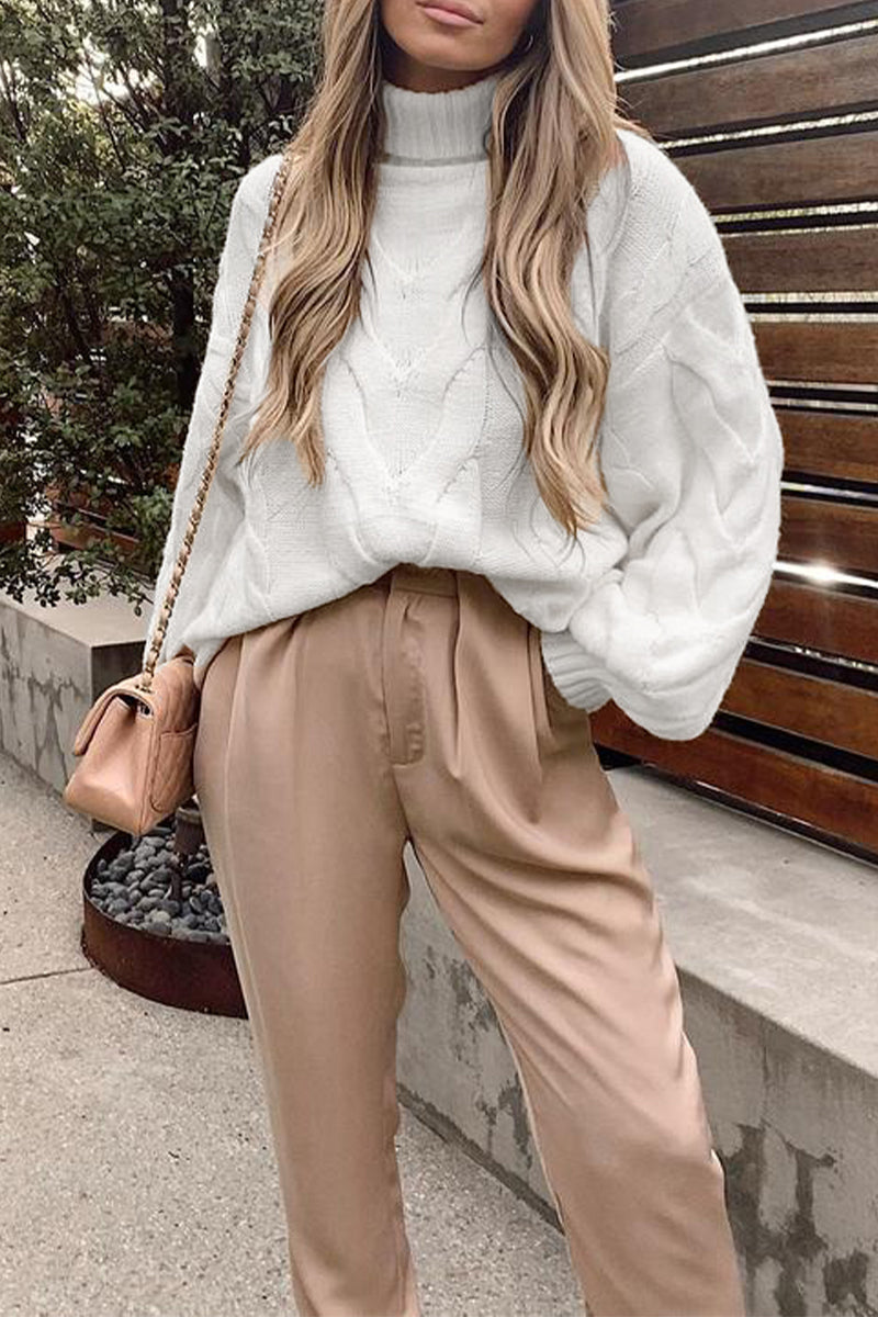 Heidi-Mode | Lässiger Street Solide Farbe Rollkragenpullover - 5 Farben