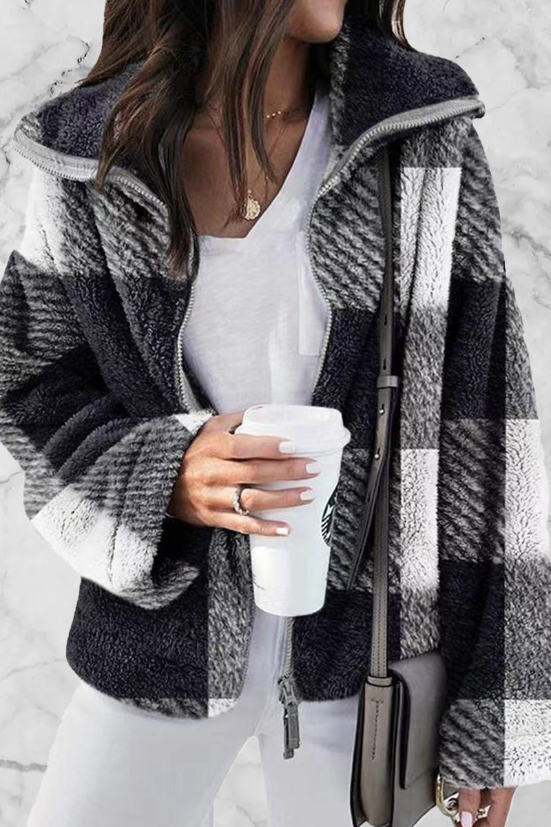 Heidi-Mode | Street Plaid Farbblock Patchwork Umlegekragen Oberbekleidung