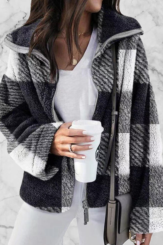 Heidi-Mode | Street Plaid Farbblock Patchwork Umlegekragen Oberbekleidung