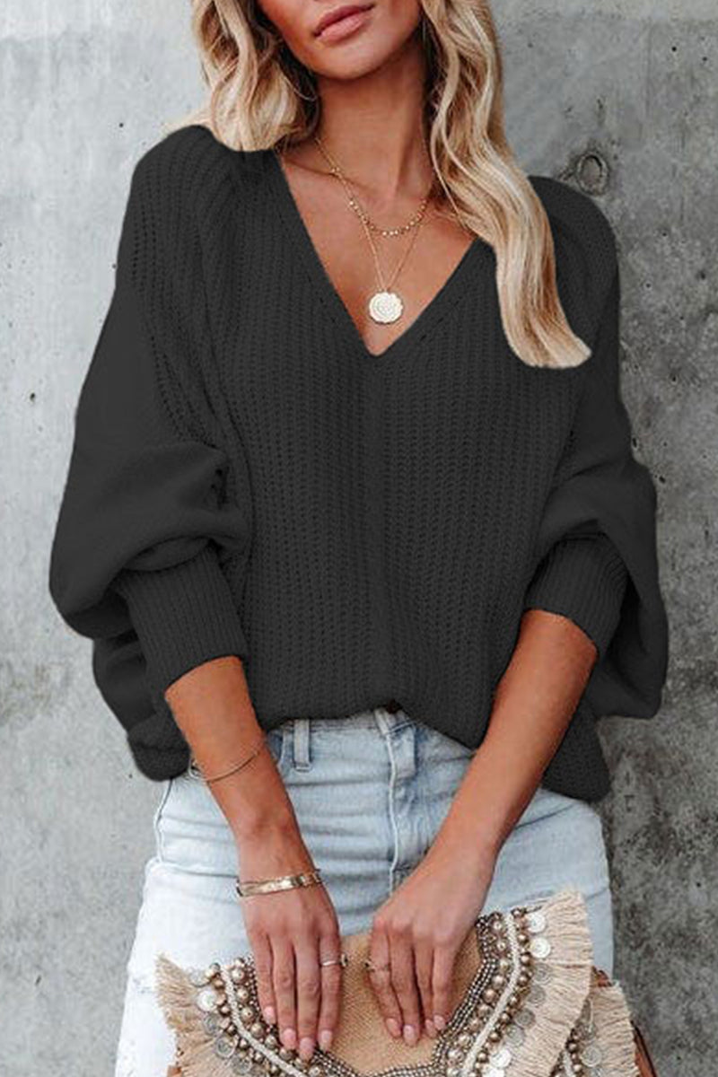 Heidi-Mode | Tiefe V-Ausschnitt Warme Strickpullover