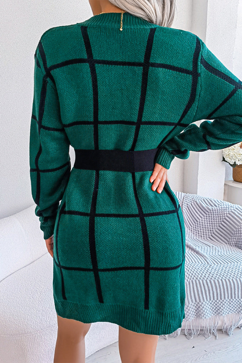 Heidi-Mode | Street Plaid Gestreift Kontrast O Hals One Step Rock Kleider