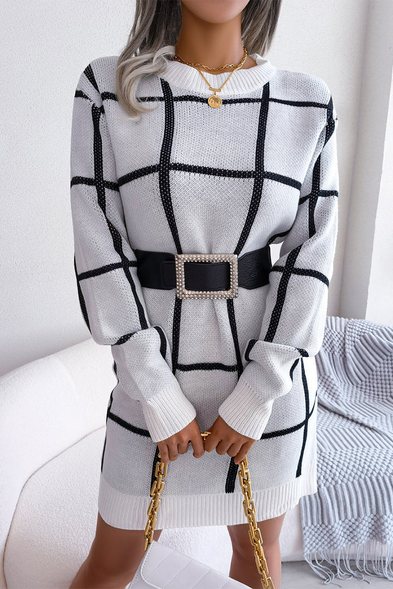 Heidi-Mode | Street Plaid Gestreift Kontrast O Hals One Step Rock Kleider