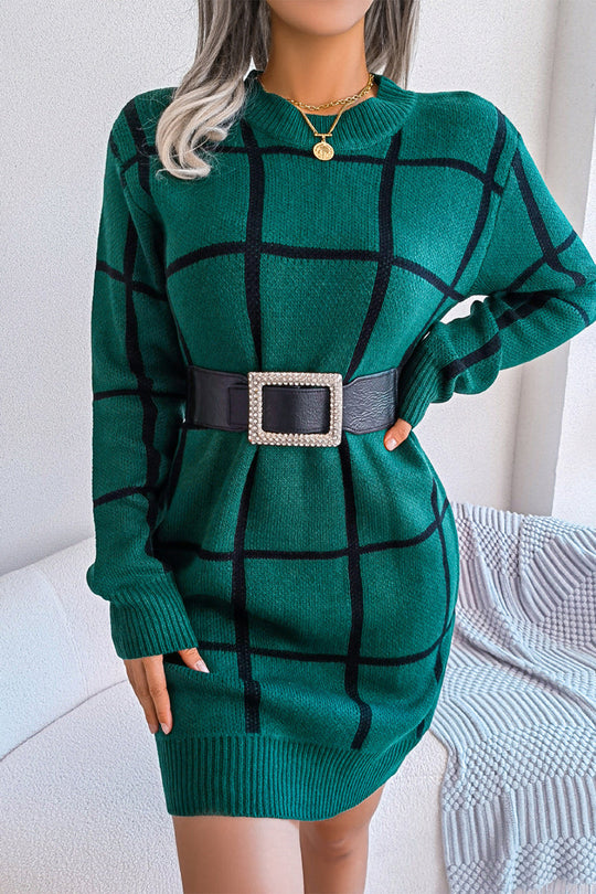 Heidi-Mode | Street Plaid Gestreift Kontrast O Hals One Step Rock Kleider