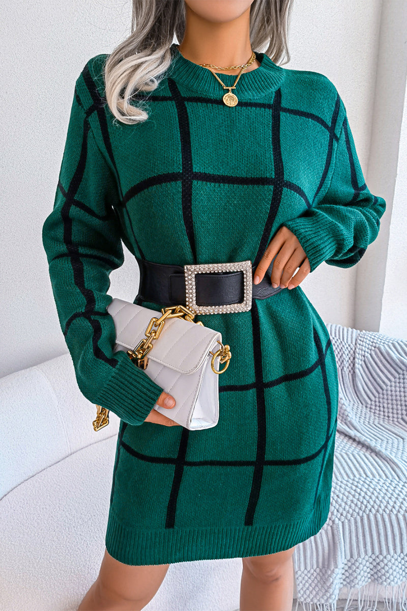 Heidi-Mode | Street Plaid Gestreift Kontrast O Hals One Step Rock Kleider