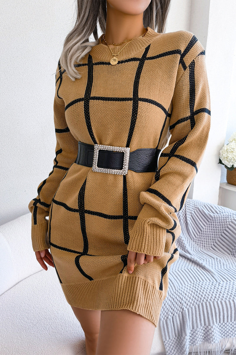 Heidi-Mode | Street Plaid Gestreift Kontrast O Hals One Step Rock Kleider
