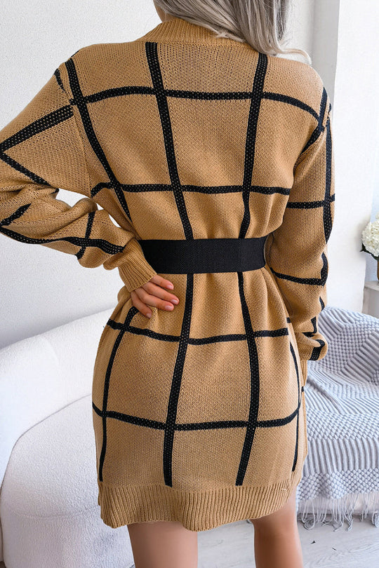Heidi-Mode | Street Plaid Gestreift Kontrast O Hals One Step Rock Kleider
