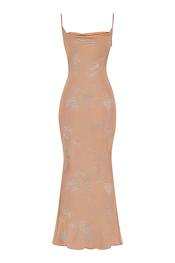Heidi-Mode | Irisierende Cafe Au Lait Maxi Kleid