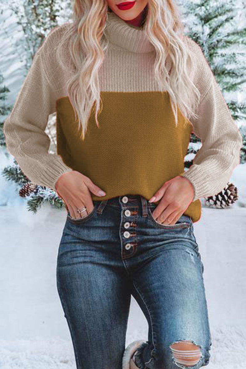 Heidi-Mode | Street Farbe Block Kontrast Rollkragenpullover - 4 Farben