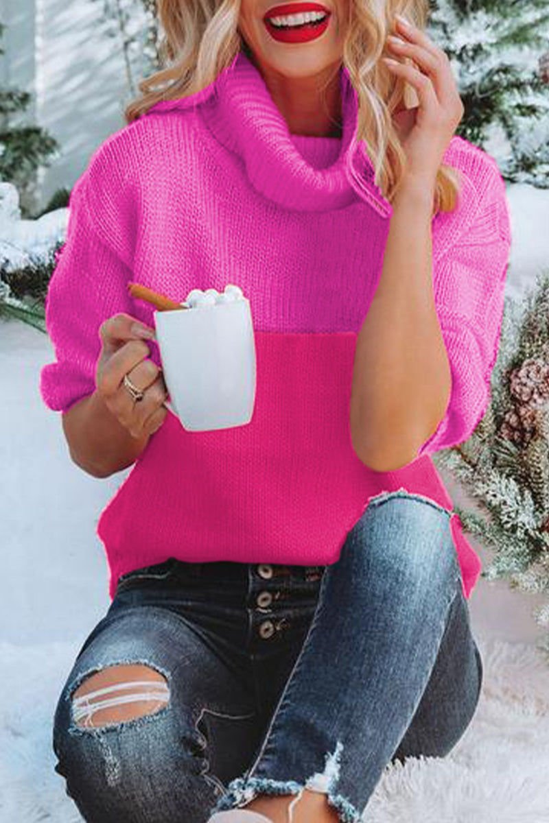 Heidi-Mode | Street Farbe Block Kontrast Rollkragenpullover - 4 Farben