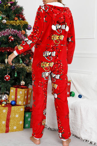 Heidi-Mode | Lässige Living Druck Druck Kapuzenkragen Lockere Overall - 5 Farben