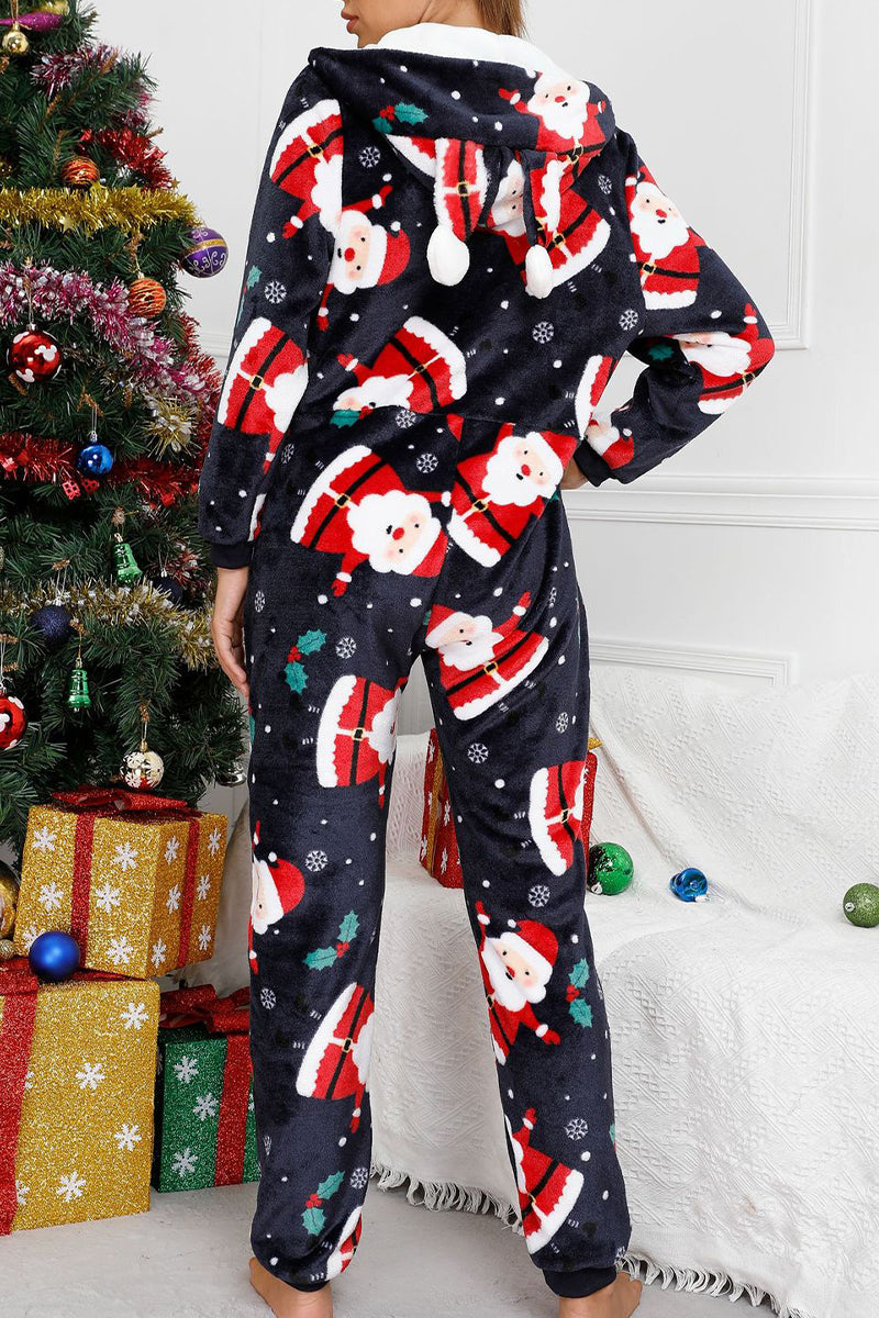 Heidi-Mode | Lässige Living Druck Druck Kapuzenkragen Lockere Overall - 5 Farben
