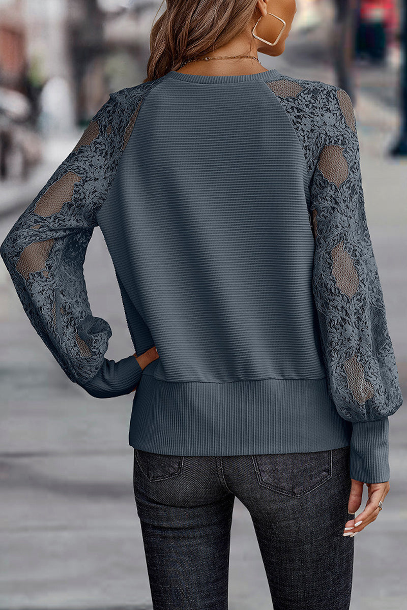 Heidi-Mode | Lässige Einfarbige Spitze V-Ausschnitt Tops