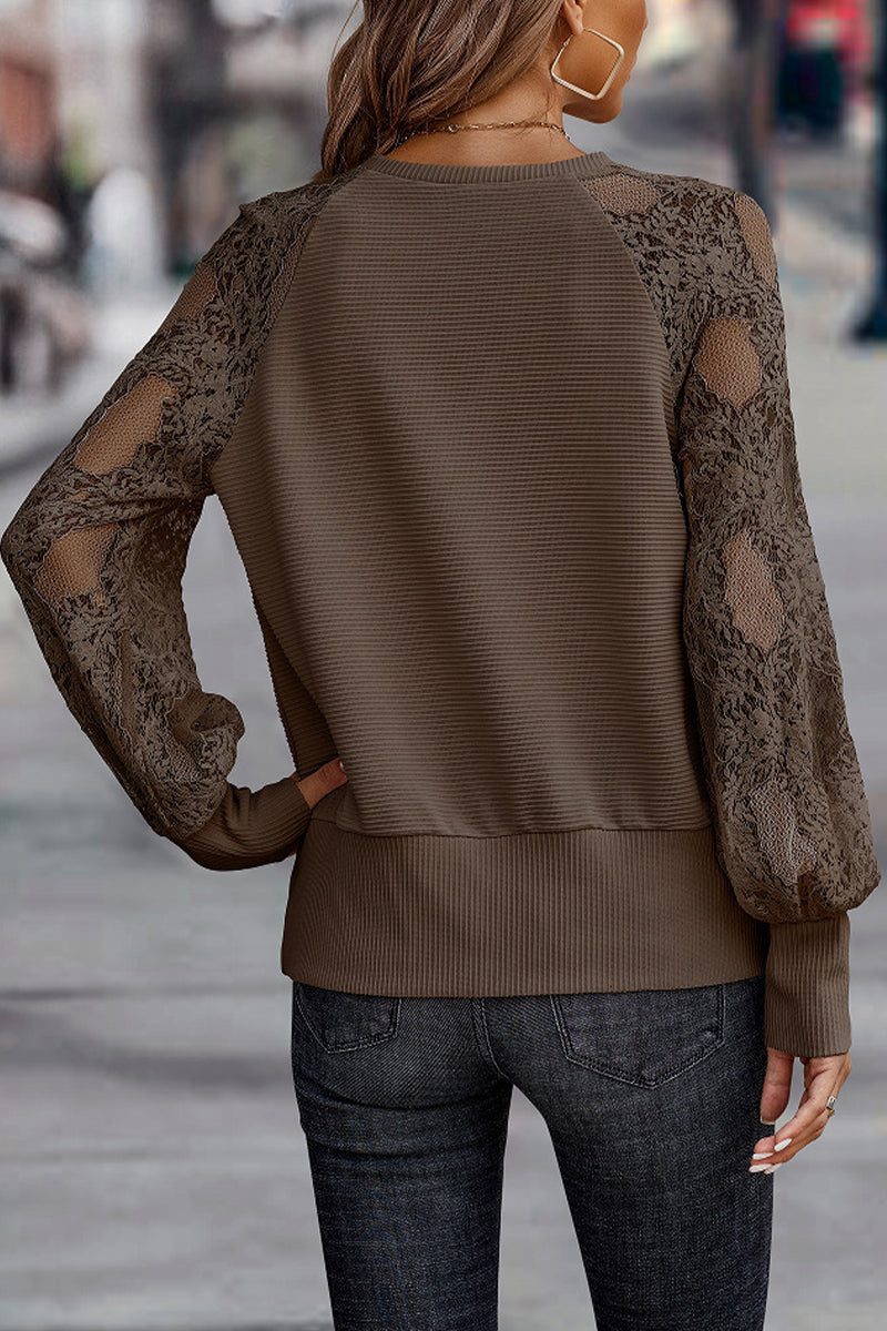 Heidi-Mode | Lässige Einfarbige Spitze V-Ausschnitt Tops