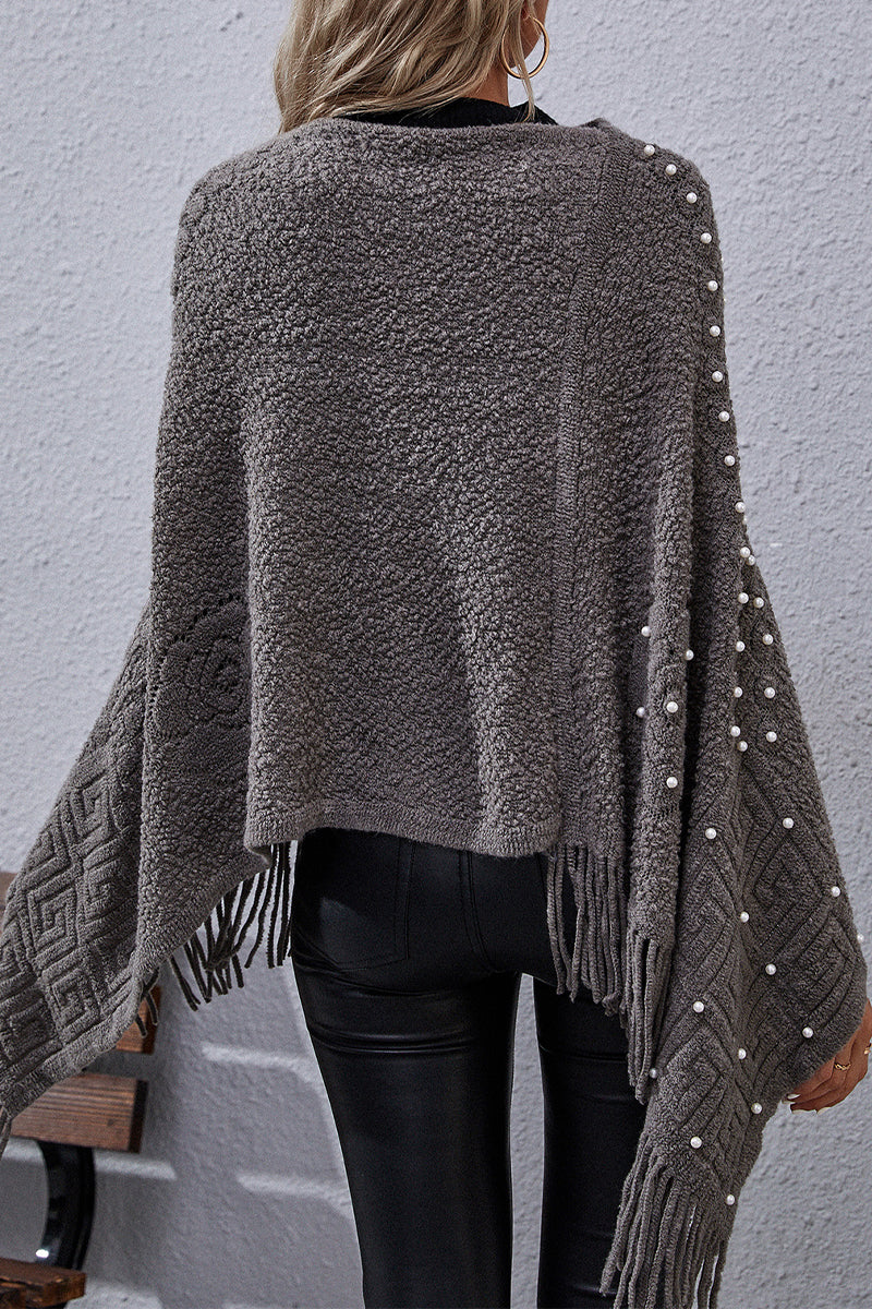 Heidi-Mode | Casual Solid Quasten Nieten Asymmetrisch O-Ausschnitt Oberbekleidung - 4 Farben